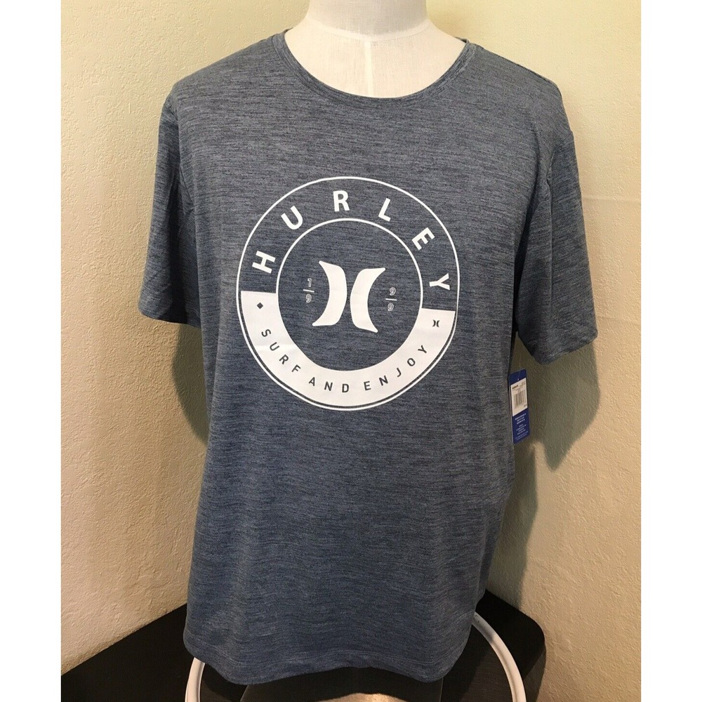 Hurley Mens T-Shirt XXL Blue White Graphic Short Sleeve Surfing Skateboarding
